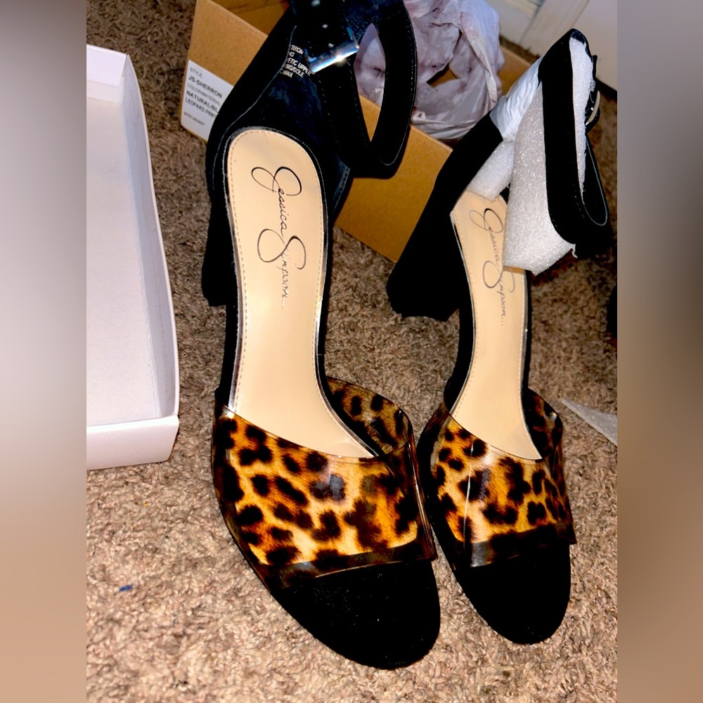 Jessica Simpson leopard print open toe heels BRAND NEW IN BOX